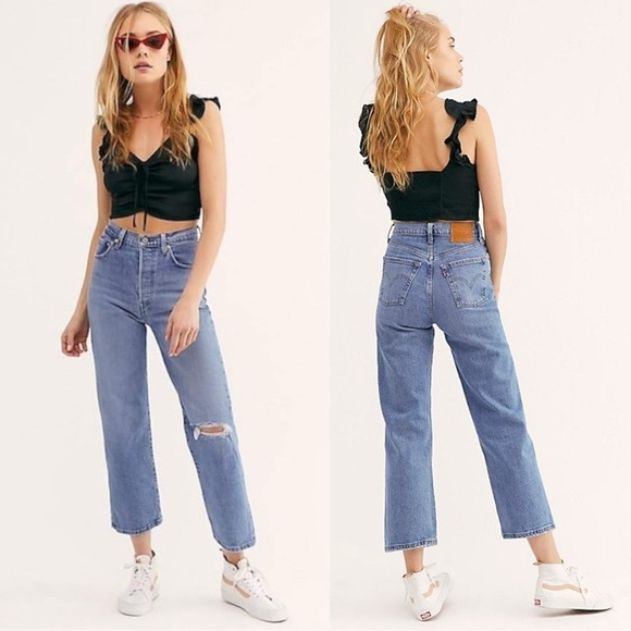 Levi's Premium Big E Ribcage Straight Jeans Haters Gonna Hate Size 26 High Rise - Picture 1 of 16